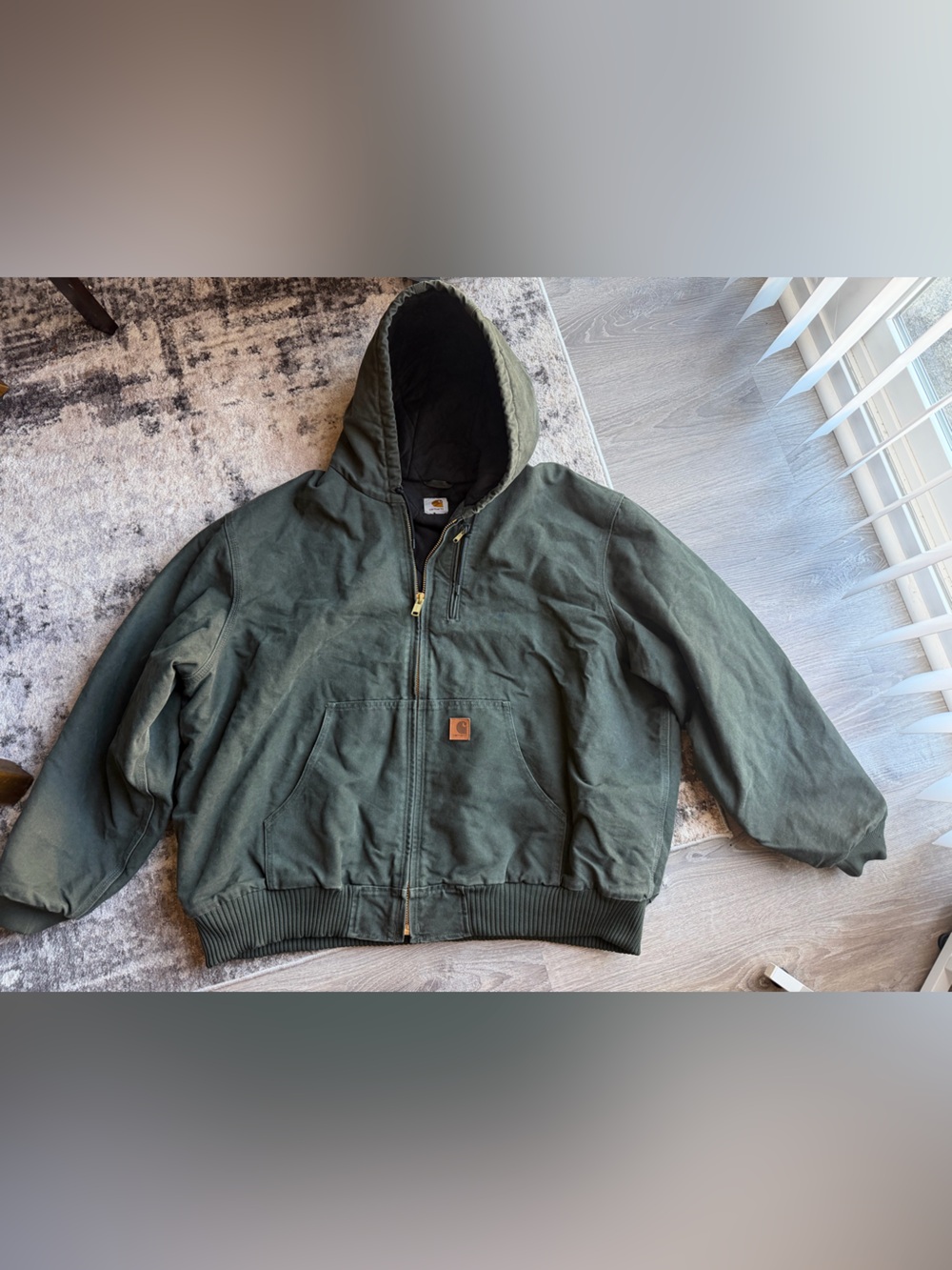 Mens Carhartt Sandstone Active Jacket with Map Pocket in the color Moss Green 3X